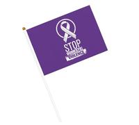 Bandiere con nastro viola per il mese di sensibilizzazione sulla violenza domestica, piccole bandiere portatili con asta per decorazioni per feste