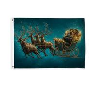 Bandiere con renne per esterni, slitta natalizia con stelle, colore foglia di tè, bandiere decorative per esterni, con occhiello, decorazione per portico anteriore, giardino, balcone, casa, 0,6 x 0,9