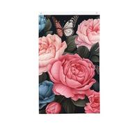Bandiere con rose di peonia, 9 x 1,5 m, bandiera da giardino con fiori e farfalle, su entrambi i lati, per casa, cortile, esterno, interno, festa decorativa