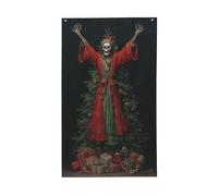 Bandiere con scheletro in vesti rosse e verdi, striscione di auguri stagionale da 0,9 x 1,5 m, con occhielli, decorazioni per interni ed esterni, feste per la casa