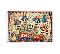 Bandiere con scheletro per esterni, cappello festivo fantasioso fuochi d'artificio Giorno dell'Indipendenza Bandiere decorative rosse per esterni con occhiello decorazione per terrazza, patio