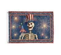 Bandiere con scheletro per esterni, fuochi d'artificio patriottici festivi cappello a cilindro per il giorno dell'indipendenza bandiere decorative blu banner esterno resistente allo sbiadimento