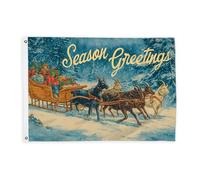 Bandiere con slitta per esterni, regali di Natale vintage a forma di capra, blu, bandiere decorative per esterni, con occhiello, decorazione per portico anteriore, giardino, balcone, casa, 0,9 x 1,5 m