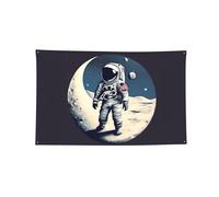 Bandiere con stampa astronauta sulla luna con 4 fori durevoli banner esterni arazzo da parete decorazioni per feste striscioni per feste per bambini