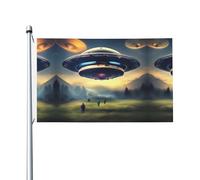 Bandiere con stampa di atterraggio UFO da 0,9 x 1,5 m, a prova di scolorimento, per interni/esterni, con occhielli in metallo, per decorare la casa e le vacanze