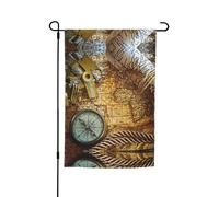 Bandiere con stampa di bussola da giardino e vecchia mappa del mondo, 30,5 x 45,7 cm, double face, decorazione stagionale per la casa e per tutte le stagioni