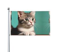 Bandiere con stampa di un gatto curioso, 0,9 x 1,5 m, striscioni interni ed esterni, con occhielli in metallo, per la decorazione della casa e delle vacanze