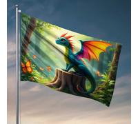 Bandiere country boy drago nella foresta incantata bandiera teen boy decorazione stanza divertente bandiere (30 x 45 cm)