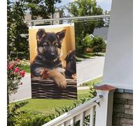 Bandiere da 2 x 3 Ft Bandiera da cortile a doppia faccia Banner esterno/interno Brezza Bandiere Piccolo pastore tedesco Benvenuto Yard Banner per giardino Casa Vacanze Home Decor Bandiera da giardino