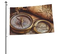 Bandiere da 2x3 piedi, bandiera bifacciale esterna con bussola e mappa del vecchio mondo, divertenti striscioni di benvenuto per giardino, cortile, prato, decorazioni per interni/esterni, striscioni p