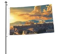 Bandiere da 2x3 piedi, bandiera bifacciale esterna con skyline della città dell'Acropoli, divertenti striscioni di benvenuto per giardino e cortile, per decorazioni interne/esterne, bandiere per le fe