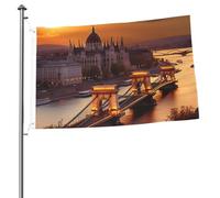 Bandiere da 2x3 piedi, bandiera bifacciale esterna, tramonto a Budapest, divertenti striscioni di benvenuto per giardino e cortile, per decorazioni interne/esterne, bandiere per le feste.