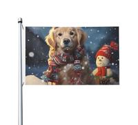 Bandiere da 3 x 1,5 m a doppia faccia bandiera da cortile esterno/interno bandiera brezza Buon Natale carino cane pupazzo di neve benvenuto banner per giardino casa vacanza decorazione casa bandiera