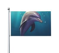 Bandiere da 3 x 1,5 m a doppia faccia bandiera da cortile esterno/interno bandiera brezza carino delfino animale marino benvenuto banner da cortile per giardino casa vacanza decorazione casa bandiera
