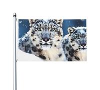 Bandiere da 3 x 1,5 m a doppia faccia bandiera da cortile esterno/interno Brezza bandiera dagli occhi azzurri leopardo delle nevi Benvenuto Banner da cortile per giardino Casa vacanze Decorazione per