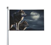 Bandiere da 3 x 1,5 m a doppia faccia bandiera da cortile esterno/interno Brezza bandiera lupi al chiaro di luna Benvenuto Yard Banner per giardino Casa Vacanze Decorazione Casa Bandiera da giardino