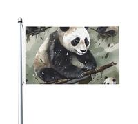 Bandiere da 3 x 1,5 m a doppia faccia bandiera da cortile esterno/interno Brezza bandiera pittura a inchiostro Panda Benvenuto Yard Banner per giardino Casa Vacanze Decorazione per la casa Bandiera da