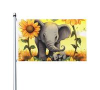 Bandiere da 3 x 1,5 m bandiera da cortile a doppia faccia per esterni/interni Brezza bandiera madre e bambino elefante girasoli Benvenuto Yard Banner per giardino Casa Vacanze Home Decor Bandiera da