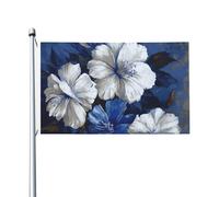 Bandiere da 3 x 1,5 m bandiera da cortile su entrambi i lati Bandiera per esterni/interni Brezza Grande fiori blu e bianchi Benvenuto Yard Banner per giardino Casa Vacanze Decorazione per la casa