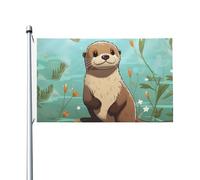 Bandiere da 3 x 5 Ft bandiera a doppia faccia bandiera da cortile esterno/interno bandiera della brezza cartone animato carino lontra benvenuto banner da cortile per giardino casa vacanza decorazione