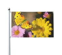 Bandiere da 3 x 5 Ft bandiera da cortile a doppia faccia Banner esterno/interno Brezza Bandiera gialla farfalla e fiore Benvenuto Yard Banner per giardino Casa Vacanze Decorazione della casa Bandiera