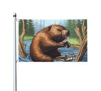 Bandiere da 3 x 5 Ft bandiera da cortile a doppia faccia banner esterno/interno Brezza bandiera occupato castoro cartone animato benvenuto banner per giardino casa vacanza decorazione casa bandiera