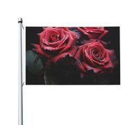 Bandiere da 3 x 5 Ft bandiera da cortile a doppia faccia banner esterno/interno Brezza bandiera rosa rossa e foglie nere banner da cortile di benvenuto per giardino casa vacanza decorazione casa