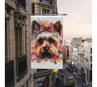 Bandiere da 3x5 piedi, bandiere bifacciali per esterni, con motivo floreale Yorkshire Terrier, divertenti bandiere da giardino, striscioni di benvenuto per giardino, casa, prato, decorazioni per inter