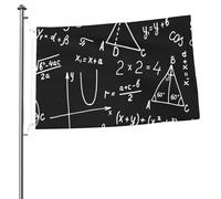 Bandiere da 90 cm x 60 cm con occhielli, aste portabandiera da giardino personalizzate, con scritte in algebra, geometria e matematica astratta.