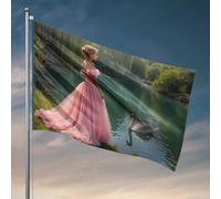 Bandiere da appendere nella tua stanza Principessa in rosa vicino al lago con bandiera del cigno decorazione per uomo grotta bandiere invernali da giardino (60 x 90 cm)