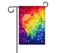 Bandiere da cortile, bandiere colorate arcobaleno con stampa a cuore festivo, bandiere da giardino per esterni, bandiere da giardino per vacanze, simpatica bandiera da fattoria di campagna divertente