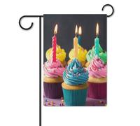 Bandiere da cortile, bandiere colorate con stampa di cupcake di buon compleanno, bandiere da giardino per esterni, bandiere da giardino per vacanze, simpatica bandiera da fattoria di campagna