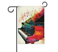 Bandiere da cortile, bandiere colorate con tastiera di pianoforte e musica, bandiere da giardino per esterni, bandiere da giardino per vacanze, simpatica bandiera da fattoria di campagna divertente