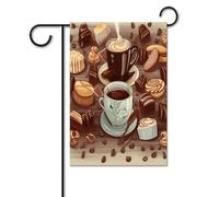 Bandiere da cortile, bandiere festive con stampa di caffè e dolci zucchero cioccolato, bandiere da giardino per esterni, bandiere da giardino per vacanze, simpatica bandiera da fattoria di campagna