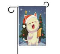 Bandiere da cortile, carino gatto canta canti natalizi stampa bandiere festive, bandiere da giardino per esterni, bandiere da giardino per vacanze, simpatica bandiera da fattoria di campagna