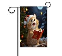 Bandiere da cortile, carino gatto canta canti natalizi stampa bandiere festive, bandiere da giardino per esterni, bandiere da giardino per vacanze, simpatica bandiera da fattoria di campagna