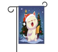 Bandiere da cortile, carino gatto canta canti natalizi stampa bandiere festive, bandiere da giardino per esterni, bandiere da giardino per vacanze, simpatica bandiera da fattoria di campagna