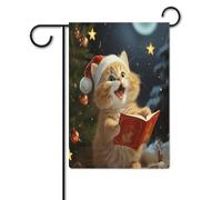 Bandiere da cortile, carino gatto canta canti natalizi stampa bandiere festive, bandiere da giardino per esterni, bandiere da giardino per vacanze, simpatica bandiera da fattoria di campagna