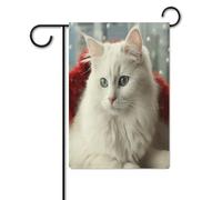 Bandiere da cortile, graziose bandiere natalizie con gatto bianco, bandiere da giardino per esterni, bandiere da giardino per vacanze, simpatica bandiera da fattoria di campagna divertente