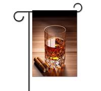 Bandiere da cortile, liquore marrone in tazza con stampa festiva, bandiere da giardino per esterni, bandiere da giardino per vacanze, simpatica bandiera da fattoria di campagna divertente
