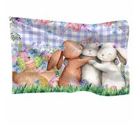 Bandiere Da Esterno Easter Cute Bunny Eggs Spring Flowers Purple Plaids Bandiere Da Giardino Garden Flag Bandiera Antivento Esterni For Spiaggia Barca Adatto Per Uso Interno Ed Esterno 90x150cm