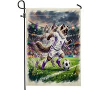 Bandiere da giardino 2026 con gatto Ragdoll Calcio 30,5 x 45,7 cm, double face per esterni, Match Day Kitten Drible Past Standard Vertical Canvas House Flags, Sport Front Yard Backyard Lawn Flags