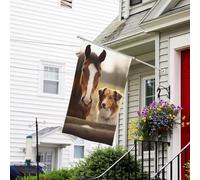 Bandiere da giardino 3 x 5 Ft 200d Heavy Welcome Banner con occhielli in ottone decorazione banner bandiera all'aperto Collie cane e cavallo insieme bandiere da cortile per tutte le stagioni bandiera