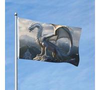 Bandiere da giardino 3 x 5 per esterni, bandiera a doppia faccia con drago bianco di montagna per camera da letto interna, bandiere leggere da cortile e bandiere per barche per decorazioni esterne con