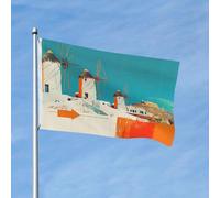 Bandiere da giardino 3 x 5 per esterni, bandiera colorata a doppia faccia con mulini a vento greci per camera da letto all'interno, bandiere leggere da cortile e bandiere per barche per decorazioni