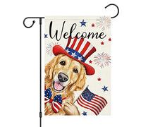Bandiere Da Giardino 4Th Of July Golden Retriever Dog Patriotic For Memorial Day Independence Day Outdoor Bandiera Durevole Bandieradacortile Dissolvenza Pride Flag Per Bar Prato 30X45Cm