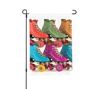 Bandiere da giardino 71 x 101 cm all'aperto bandiera da giardino invernale verticale doppia bandiera decorativa retrò colorato pattini a rotelle 1 bandiera da giardino cortile bandiera esterna per