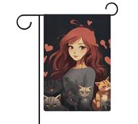 Bandiere da giardino a doppia faccia con scritta "A Girl Who Loves Cats", 30,5 x 45,7 cm, bandiera estiva da giardino di benvenuto floreale, decorazioni stagionali per le vacanze
