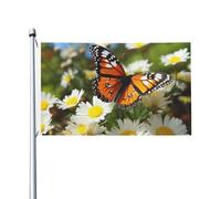 Bandiere da giardino a doppia faccia da 0,9 x 1,5 m, bandiera per esterni/interni Brezza bandiera farfalla su fiore margherita banner per giardino casa vacanza decorazione giardino bandiera