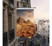 Bandiere da giardino a doppia faccia da 0,9 x 1,5 m, bandiera per esterni/interni Brezza Piramide Africa Deserto Benvenuto Yard Banner per giardino Casa Vacanze Decorazioni per la casa Bandiere da